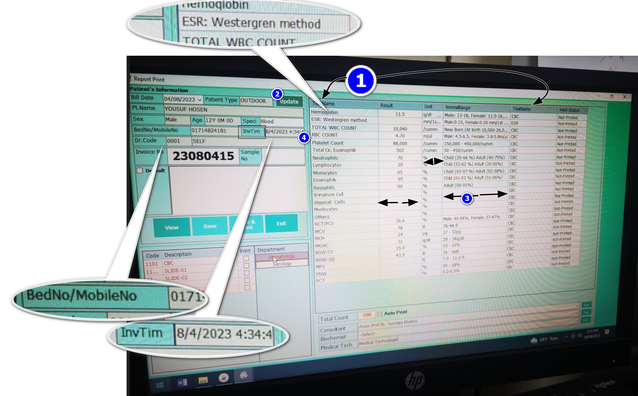 a widely-used LIS LIS CBC form showing multiple UI problems